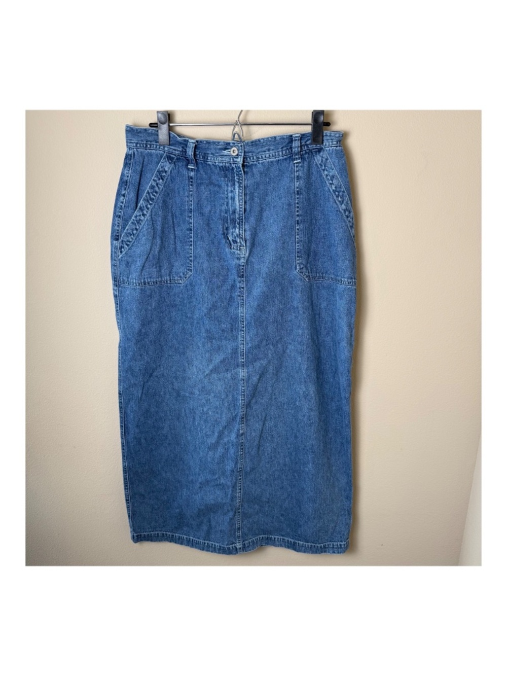 Vintage Faded Glory Denim Jean Skirt Womens 14 Cargo Midi Maxi Y2K 100% Cotton